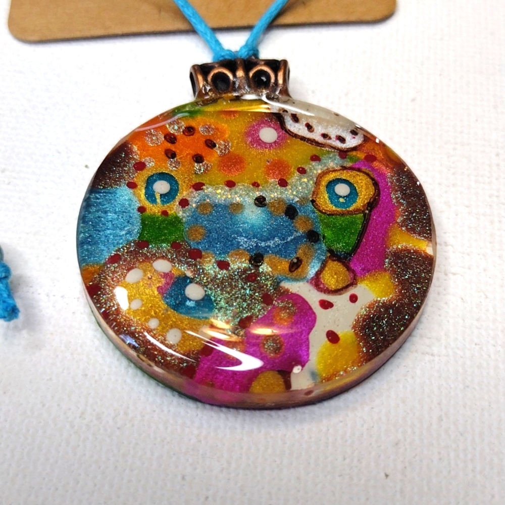 Geometric Multi-color Metallic Artwork OOAK Handmade Necklace